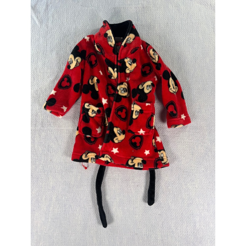 Disney Mickey Mouse Red Fleece Robe Toddler Size 3T Stars Hearts FF3-71/5-74